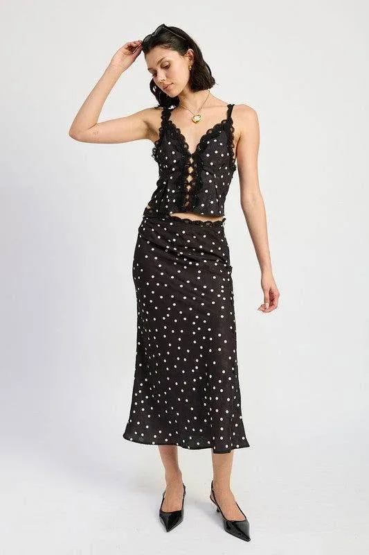 Emory Park Satin Midi Skirt With Lace Trim