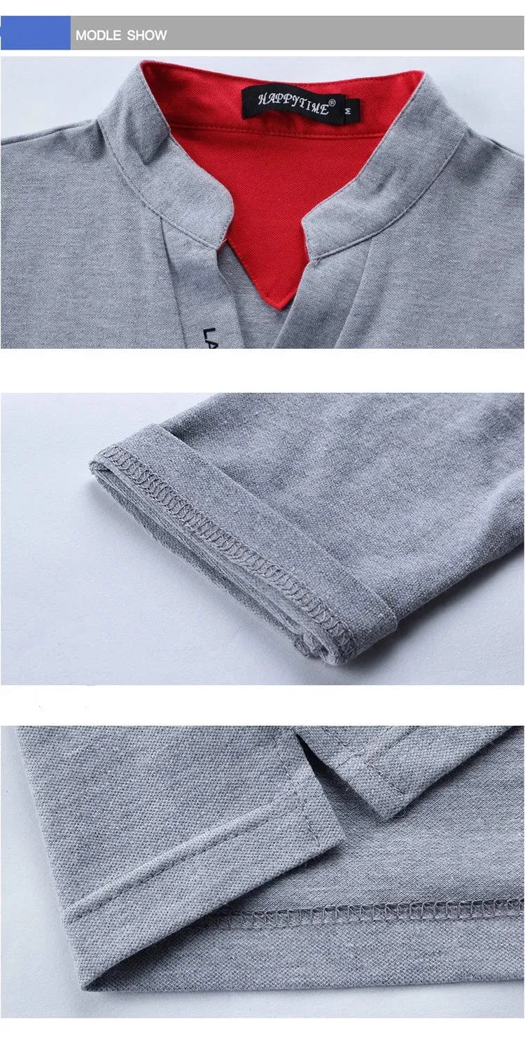 Eye-Catching Slim Fit Mens Tee Shirts in Solid Cotton for Spring Mandarin Collar Long Sleeve 5XL Size