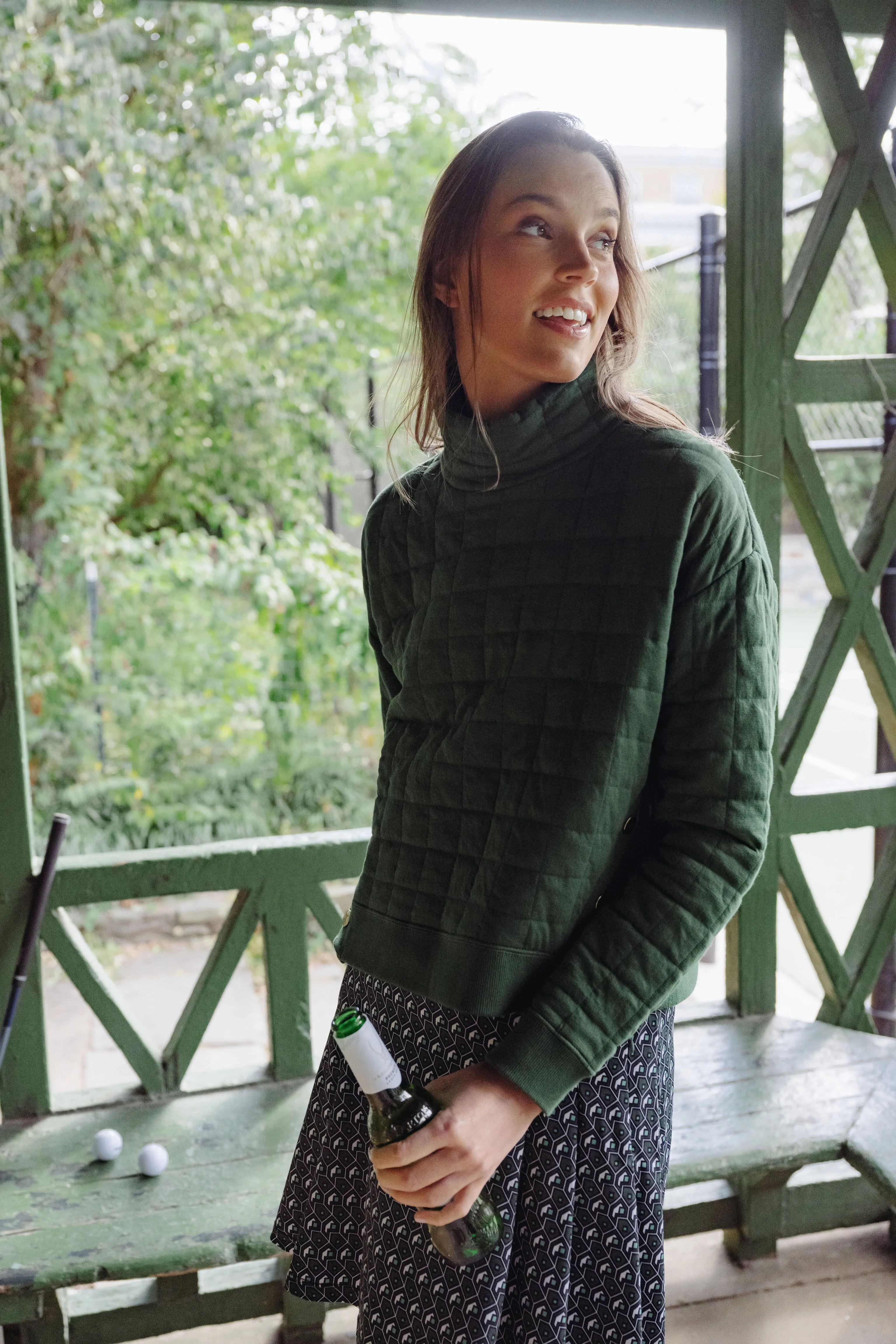 Fairway Green Quilted Wright Funnel Neck