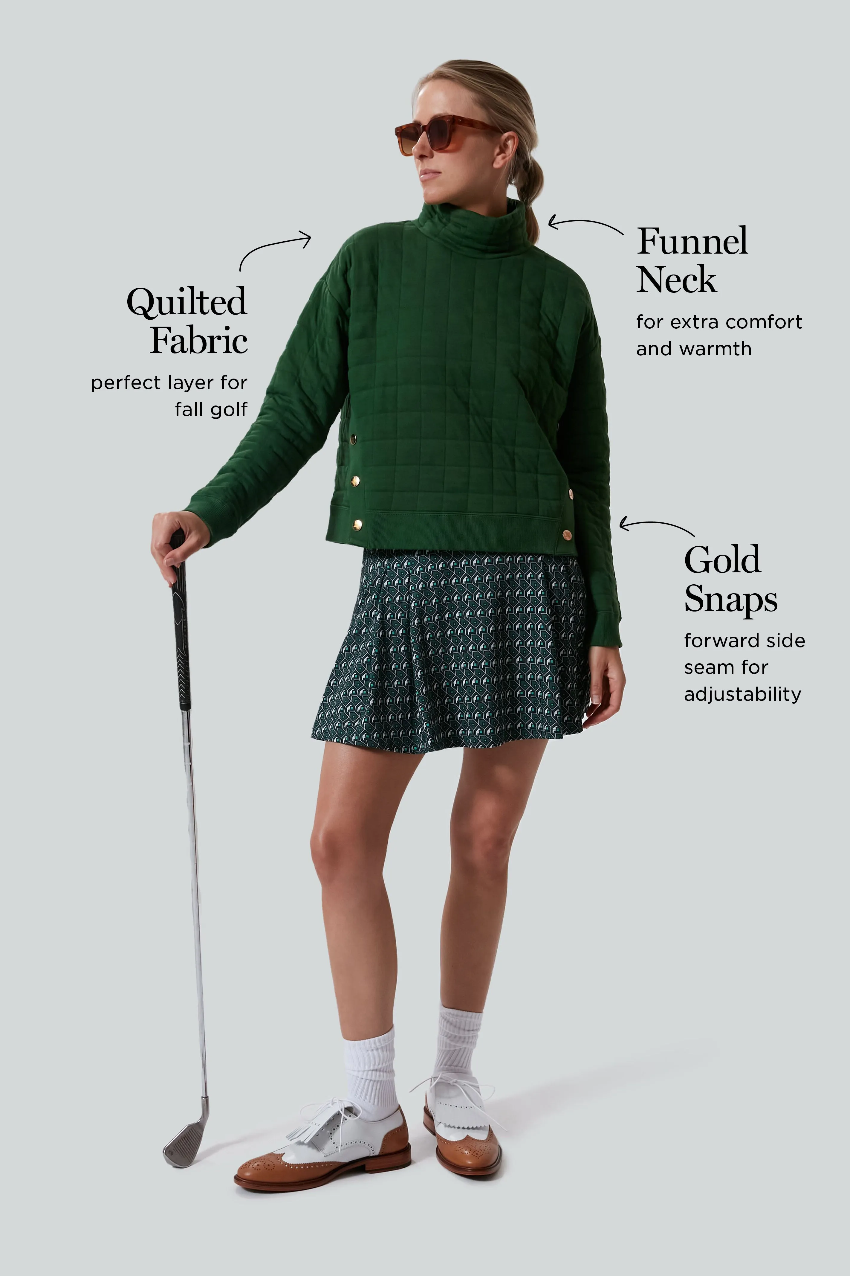 Fairway Green Quilted Wright Funnel Neck