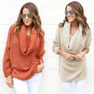 Fashion Loose Solid Color Pile Collar Sweaters