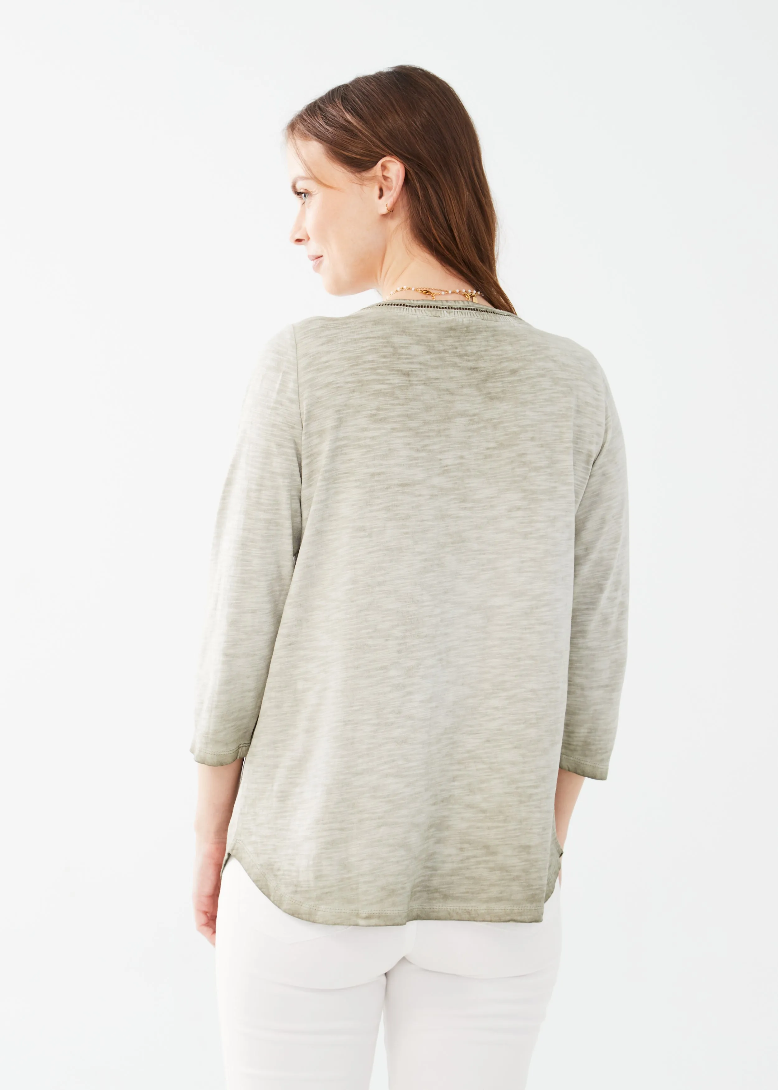 FDJ 3/4 Sleeve Split Neck Top