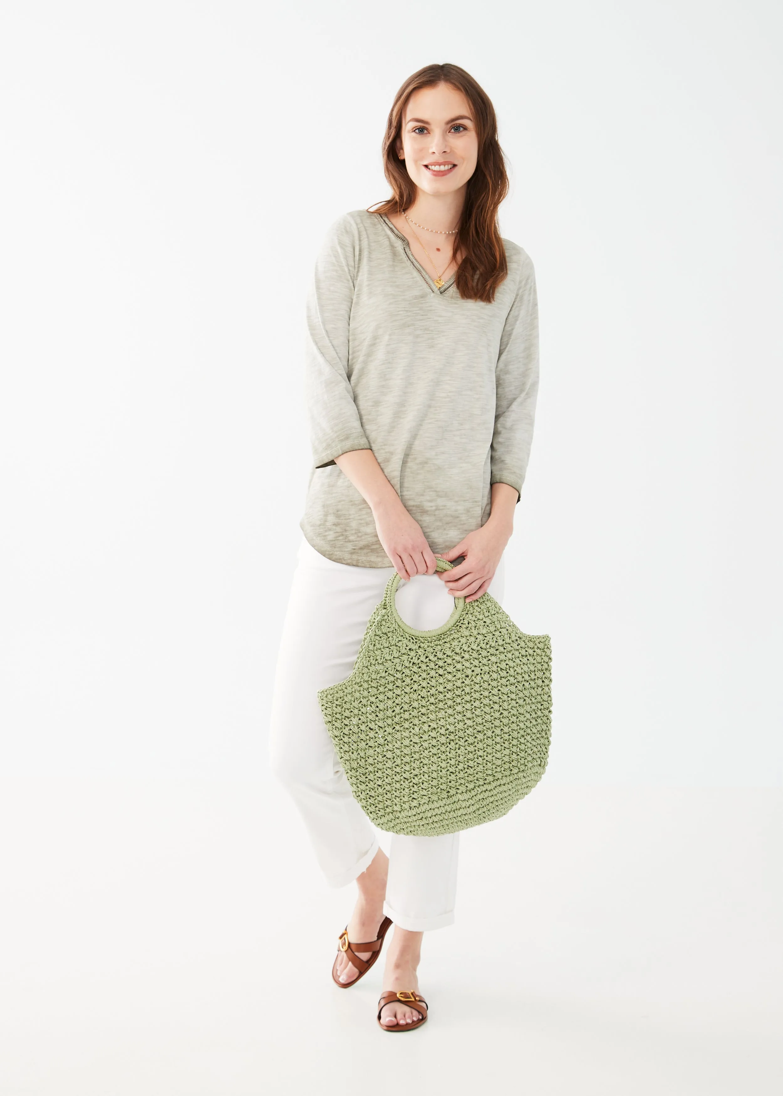 FDJ 3/4 Sleeve Split Neck Top