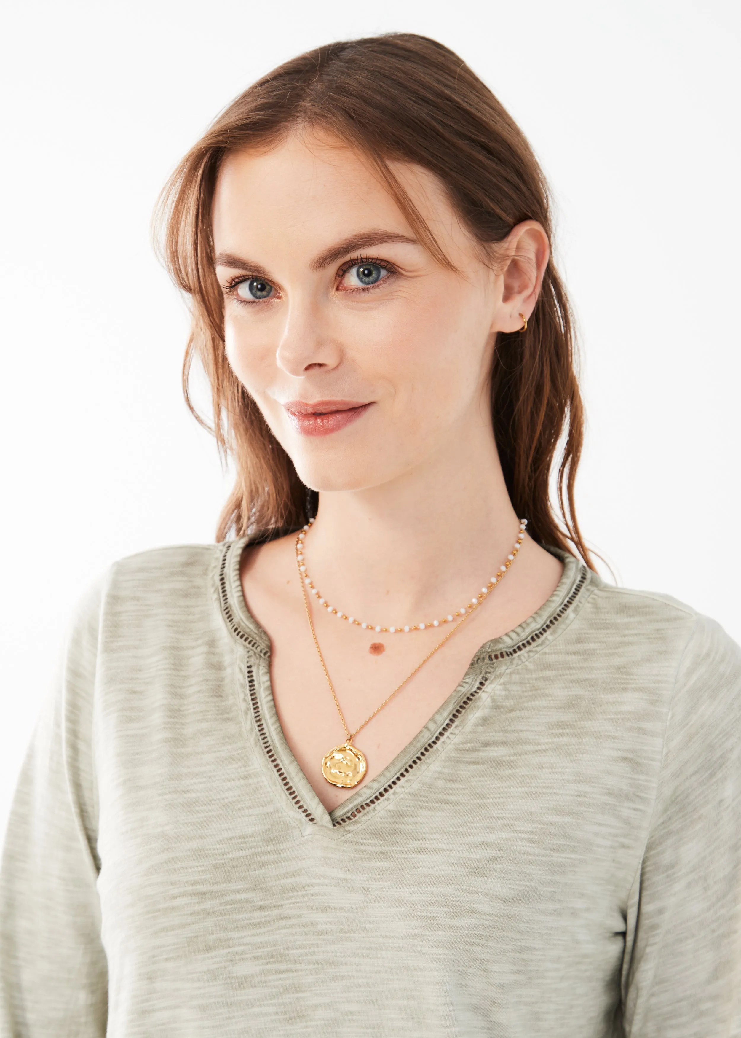 FDJ 3/4 Sleeve Split Neck Top
