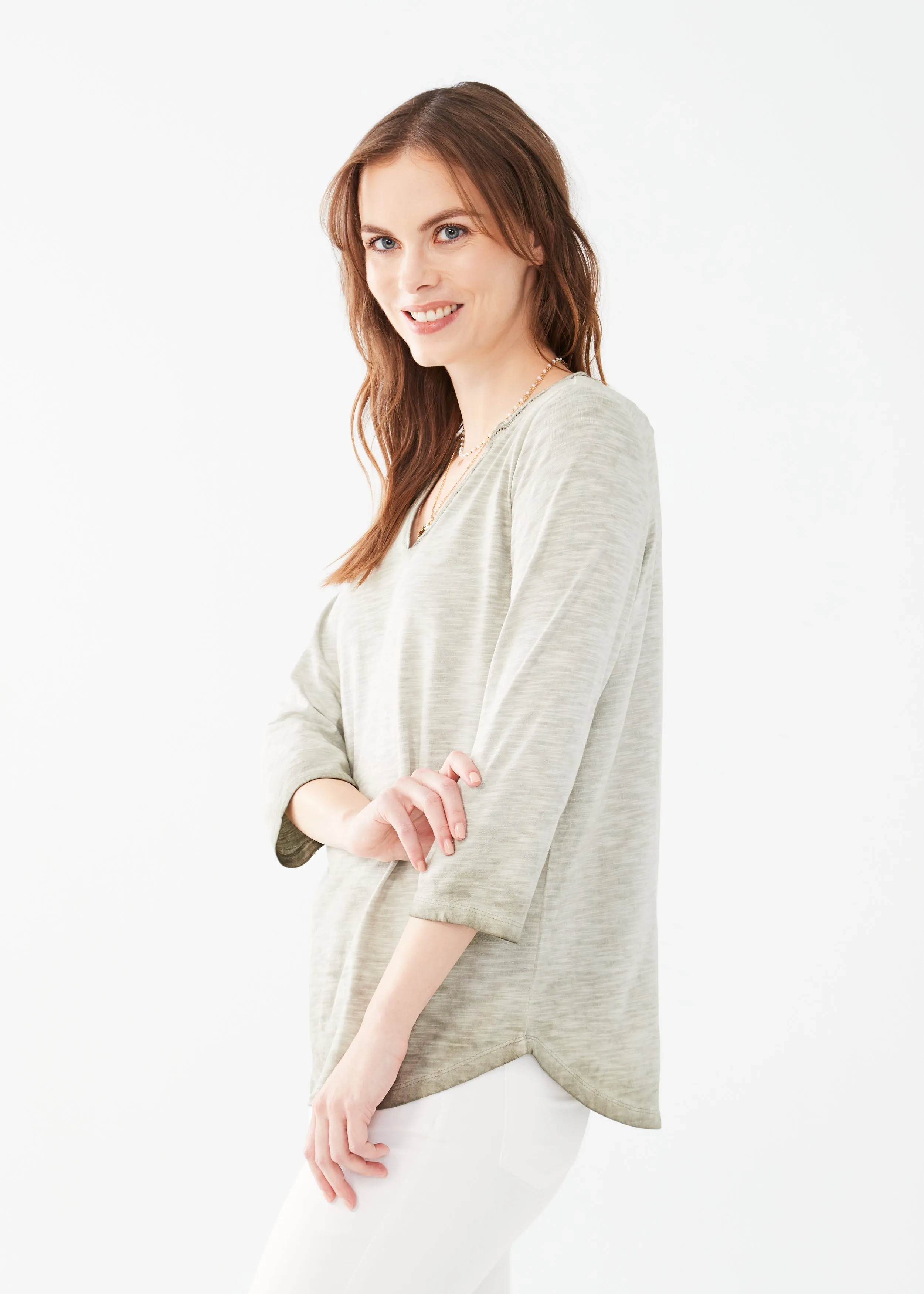 FDJ 3/4 Sleeve Split Neck Top
