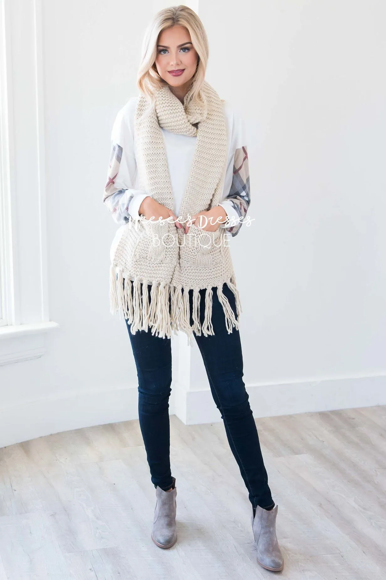 Fireside Flair Plaid Sleeve Sweater