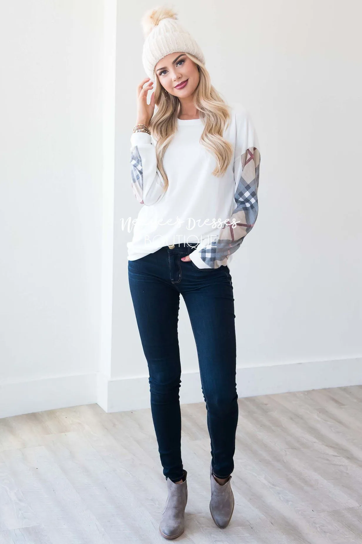 Fireside Flair Plaid Sleeve Sweater