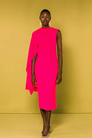 Fitted Column Midi Dress with Cape Sleeve