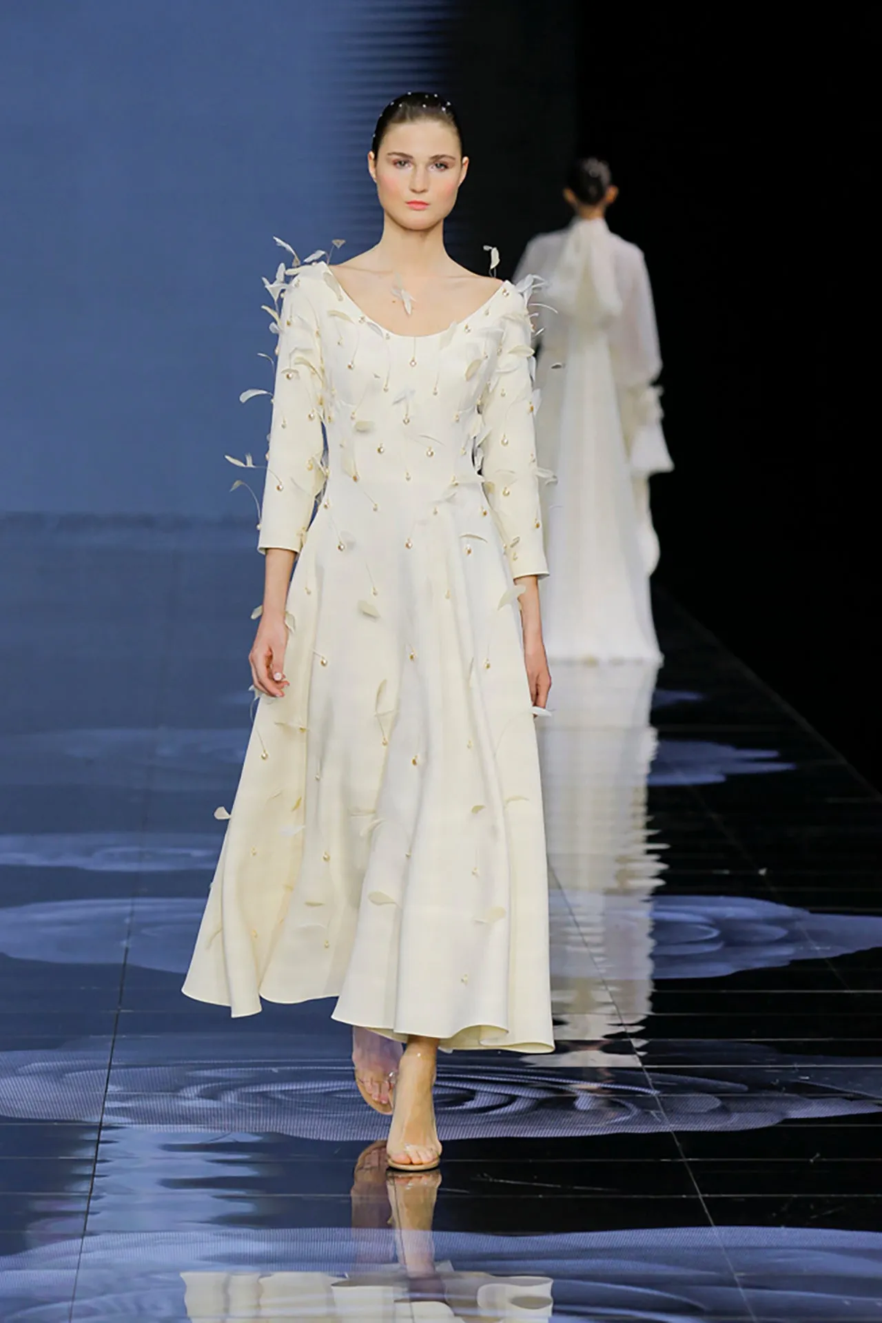 Flared Midi Dress with Feathers