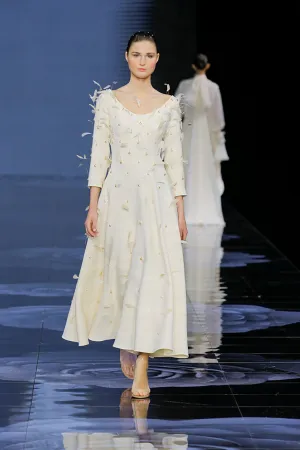 Flared Midi Dress with Feathers