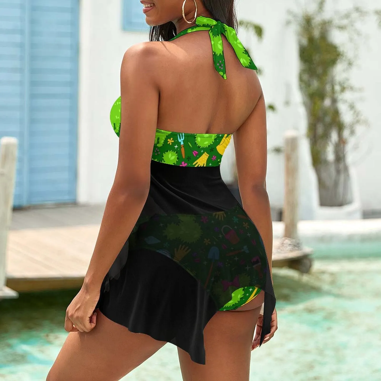 Flower And Garden Women's Split Skirt Swimsuit