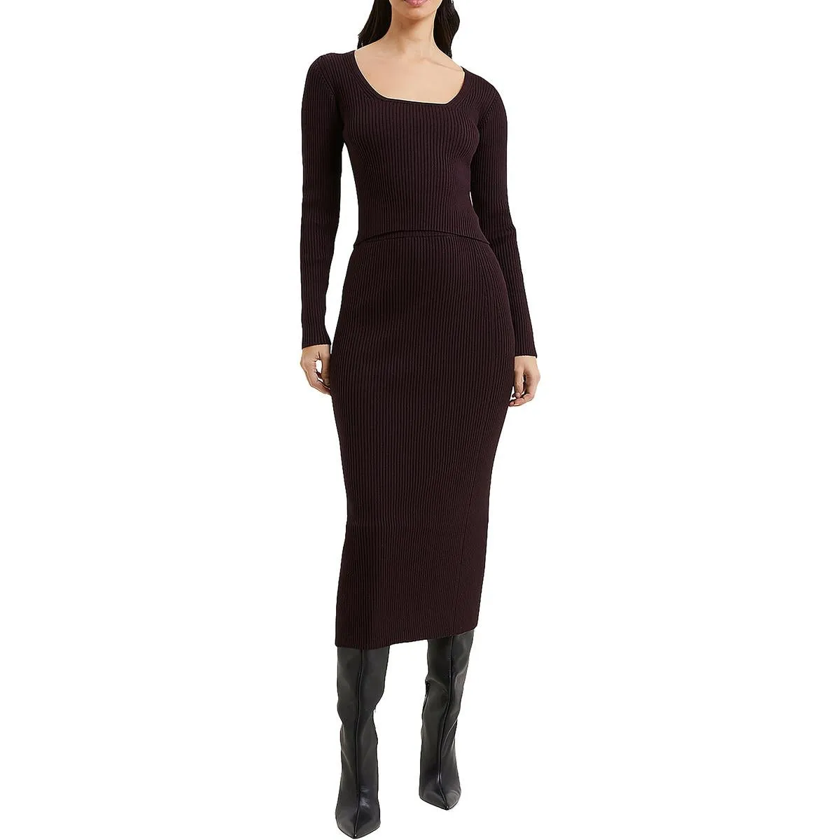 French Connection Womens Simona Scoop Neck Long Sleeve Pullover Sweater