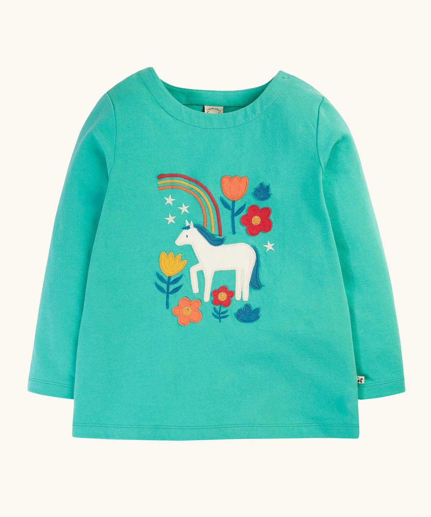 Frugi Anna Applique Top - Pacific Aqua/Horse