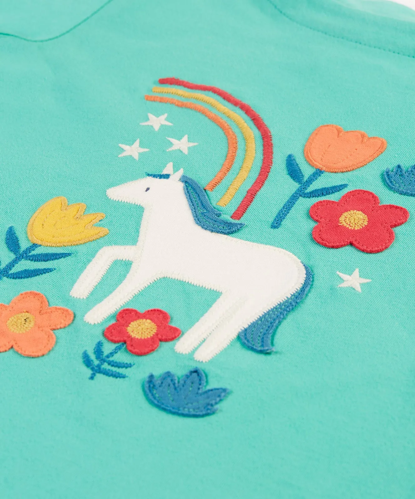 Frugi Anna Applique Top - Pacific Aqua/Horse