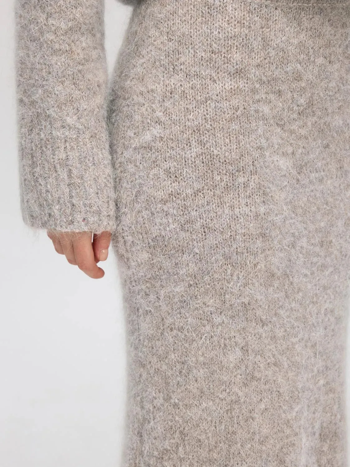 Gabella Hw Midi Knit Skirt - Steel Gray Melange