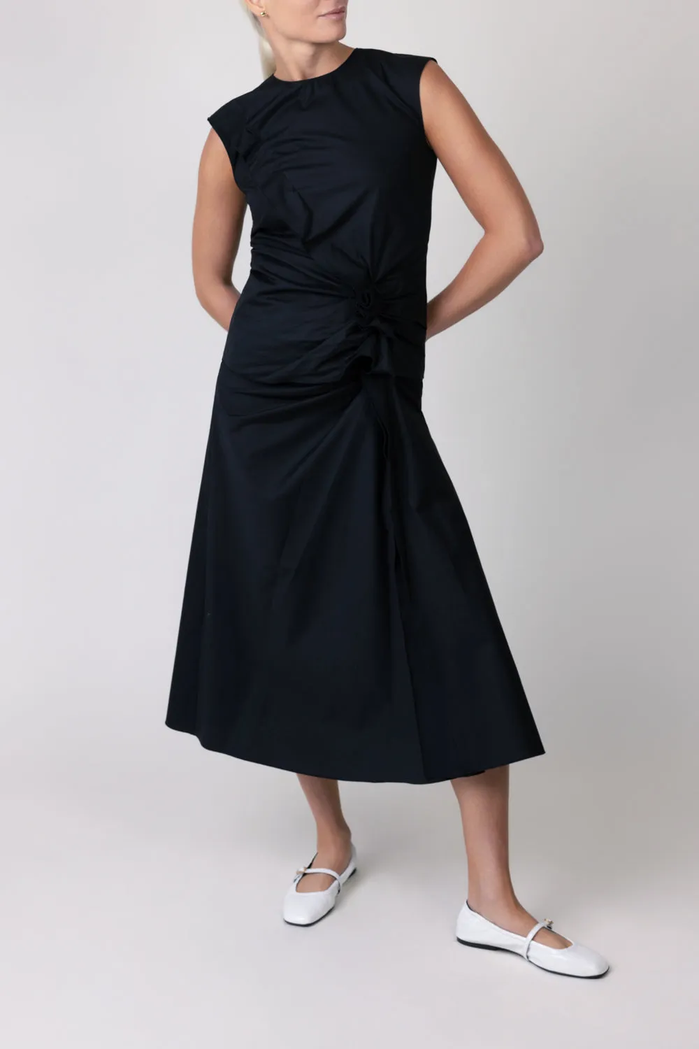 Gathered Midi Skirt - Black