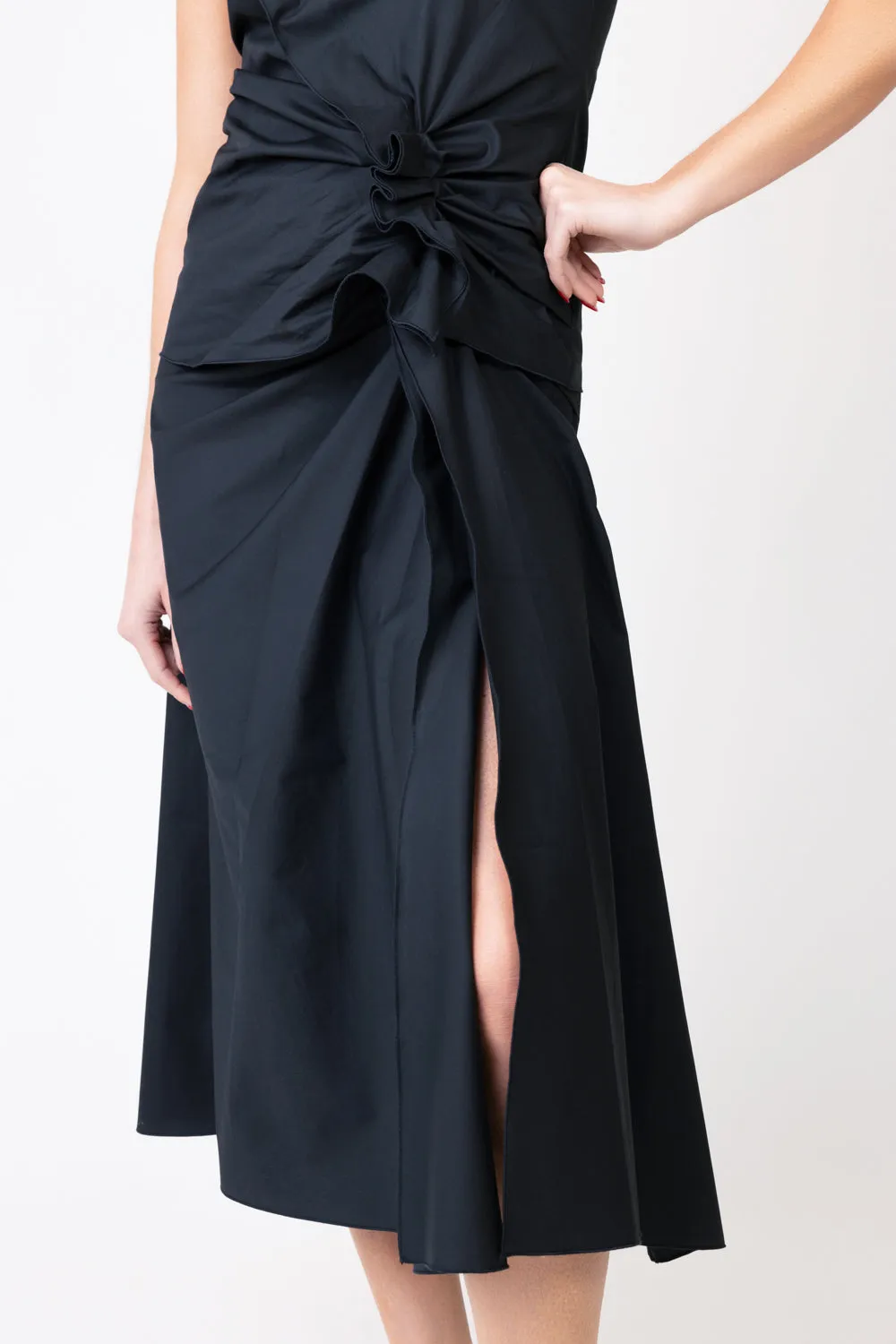 Gathered Midi Skirt - Black