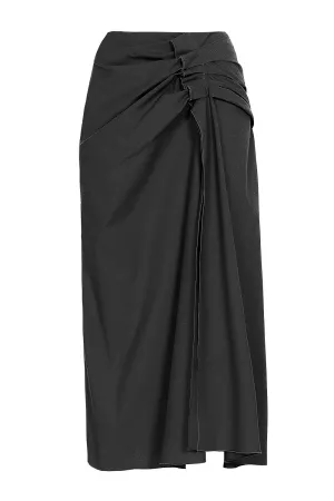 Gathered Midi Skirt - Black