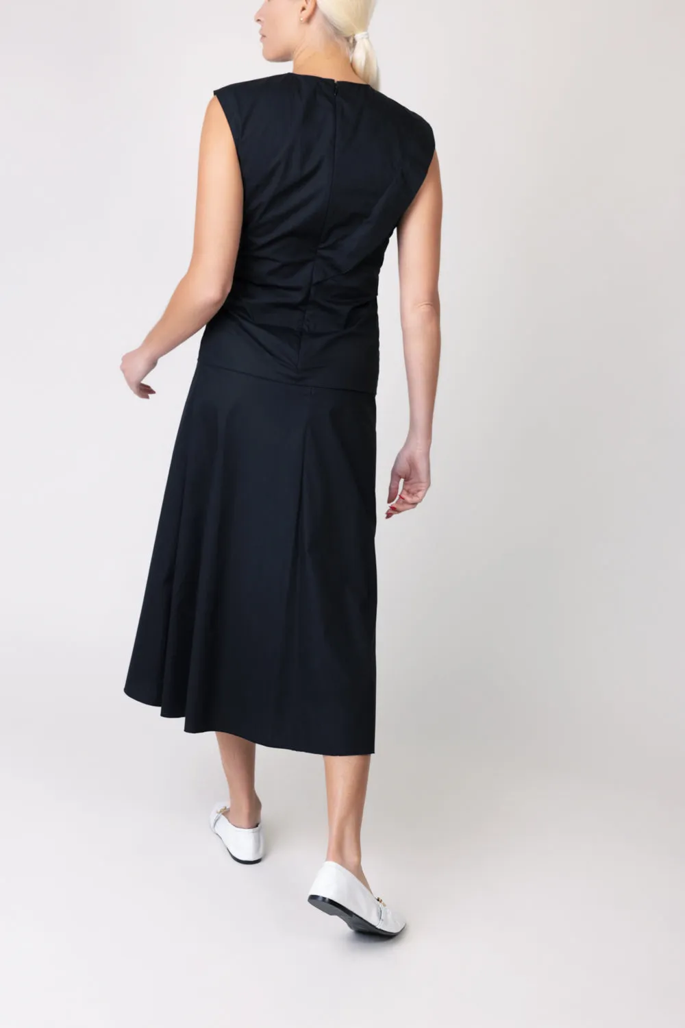 Gathered Midi Skirt - Black
