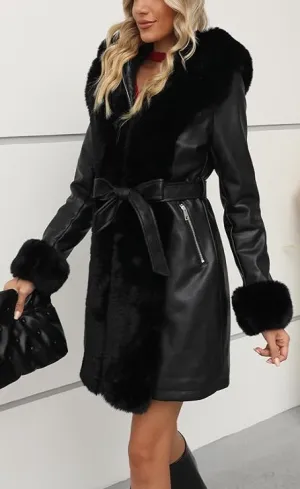 Giolshon Women's Faux Leather Fleece Lined Coat