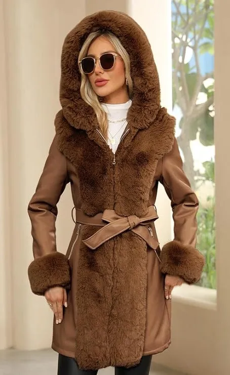 Giolshon Women's Faux Leather Fleece Lined Coat