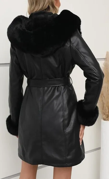 Giolshon Women's Faux Leather Fleece Lined Coat