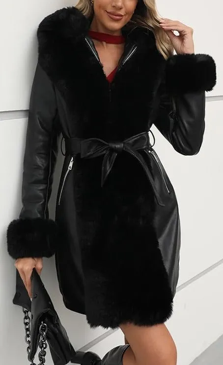 Giolshon Women's Faux Leather Fleece Lined Coat