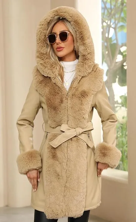 Giolshon Women's Faux Leather Fleece Lined Coat