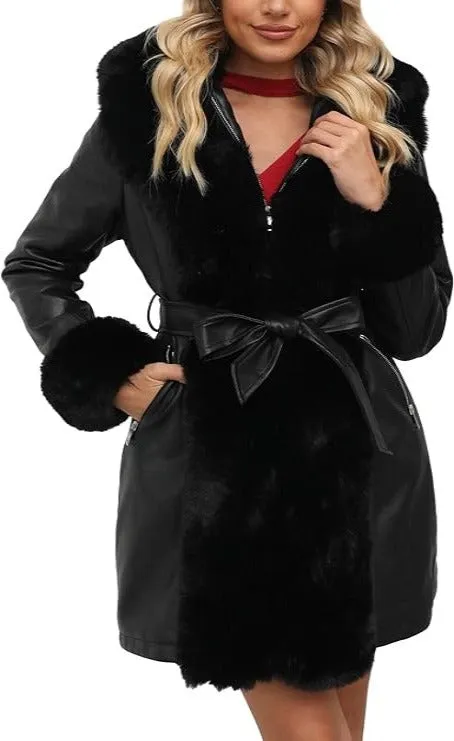 Giolshon Women's Faux Leather Fleece Lined Coat