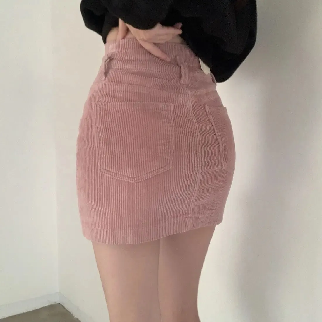 Girlary Korea chic fall and winter pink bustier high waist skirt pants skirt casual A-line skirt Harajuku kawaii style