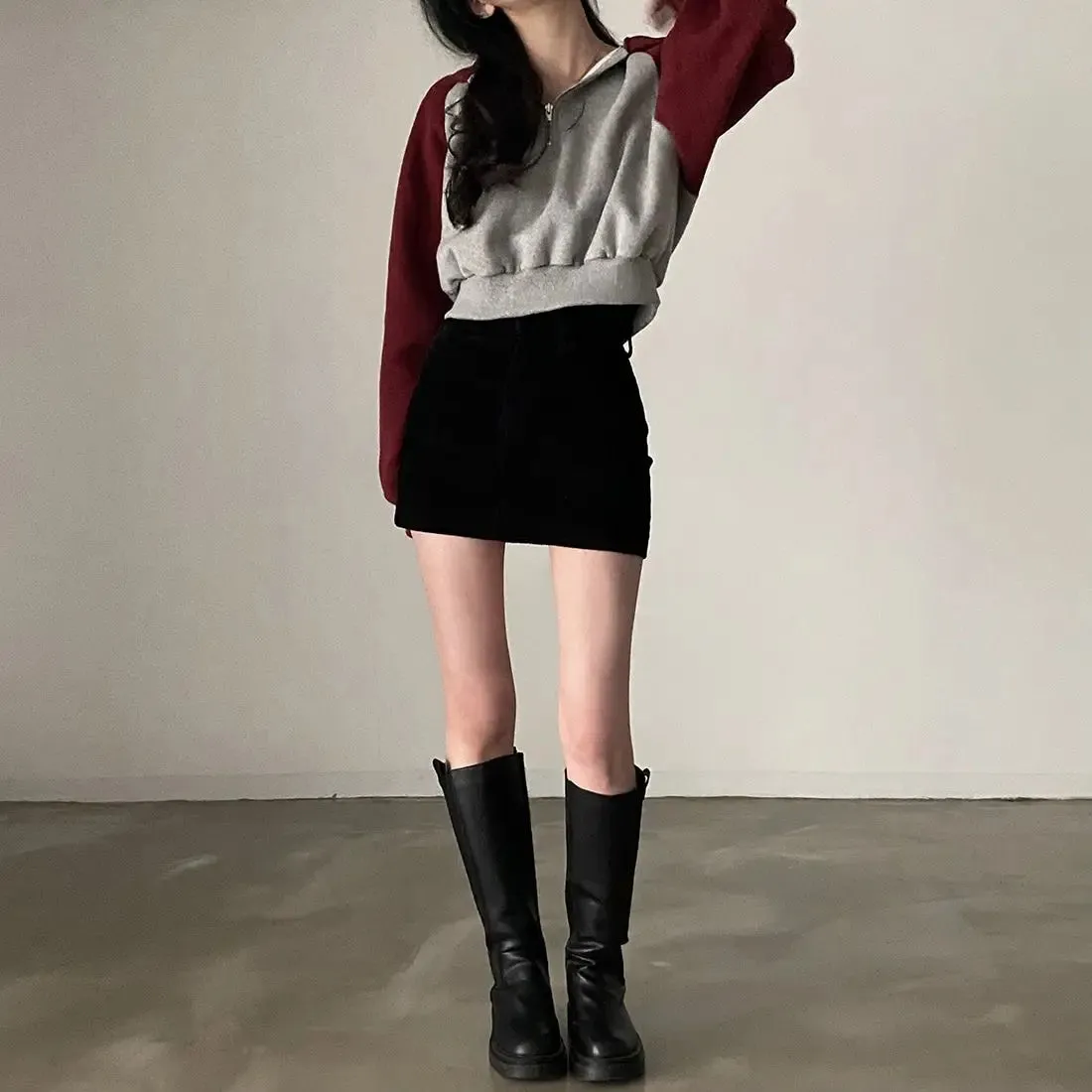Girlary Korea chic fall and winter pink bustier high waist skirt pants skirt casual A-line skirt Harajuku kawaii style