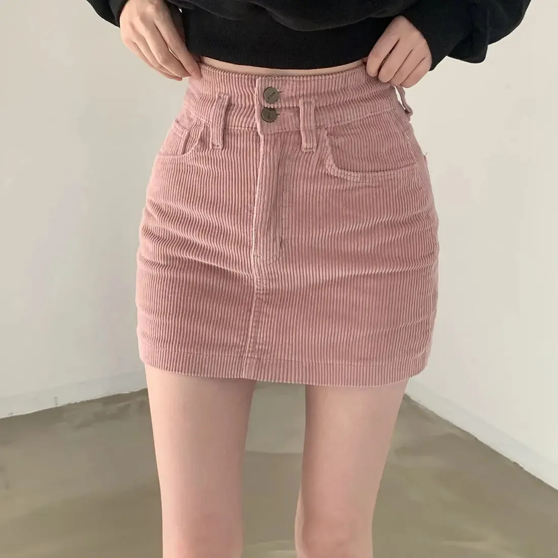Girlary Korea chic fall and winter pink bustier high waist skirt pants skirt casual A-line skirt Harajuku kawaii style