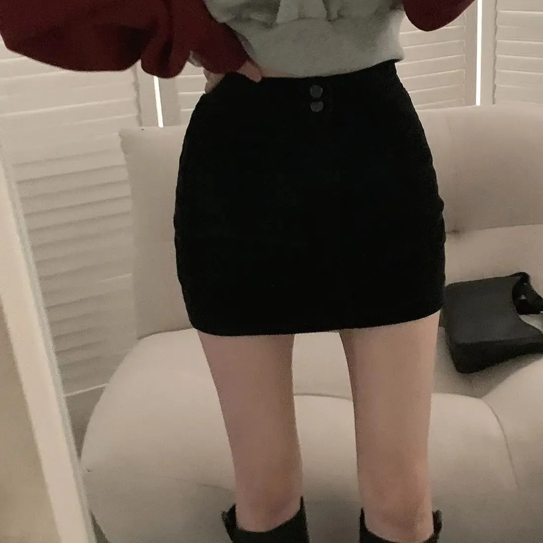 Girlary Korea chic fall and winter pink bustier high waist skirt pants skirt casual A-line skirt Harajuku kawaii style