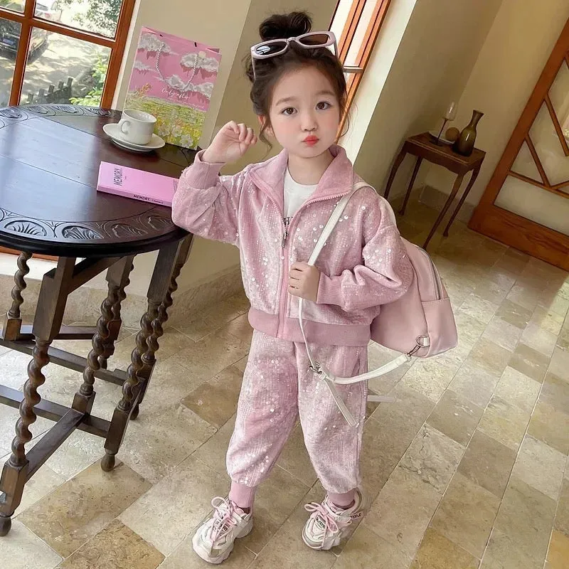 Girls Embellished Pink Tracksuit