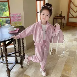 Girls Embellished Pink Tracksuit