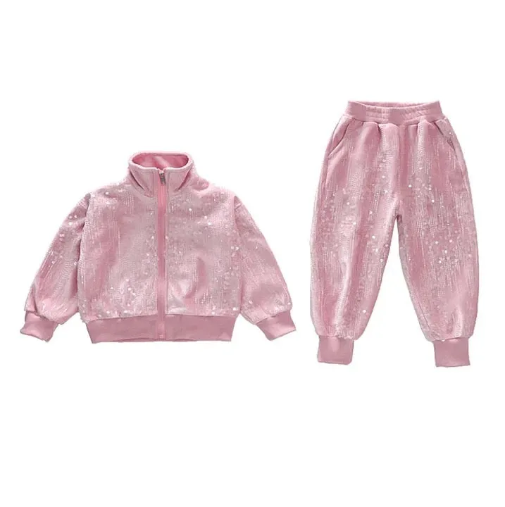 Girls Embellished Pink Tracksuit