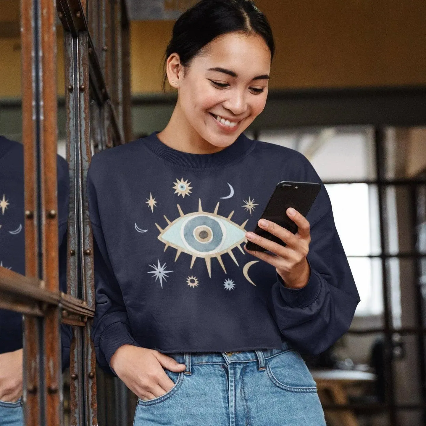 Greek Evil Eye Cropped Sweatshirt