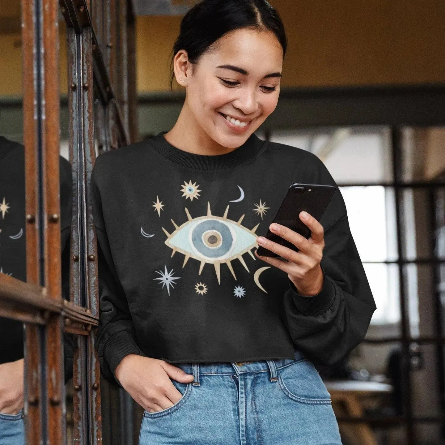 Greek Evil Eye Cropped Sweatshirt