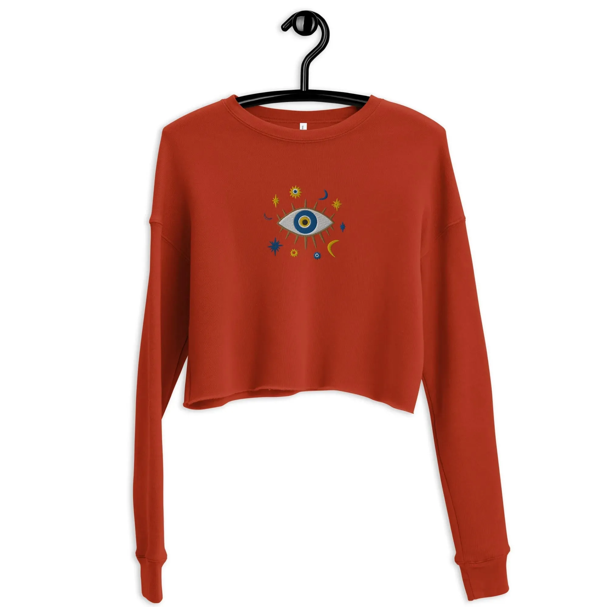 Greek Evil Eye Embroidered Cropped Sweatshirt