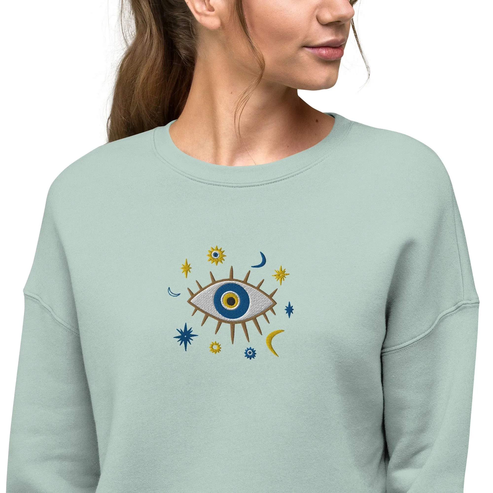 Greek Evil Eye Embroidered Cropped Sweatshirt