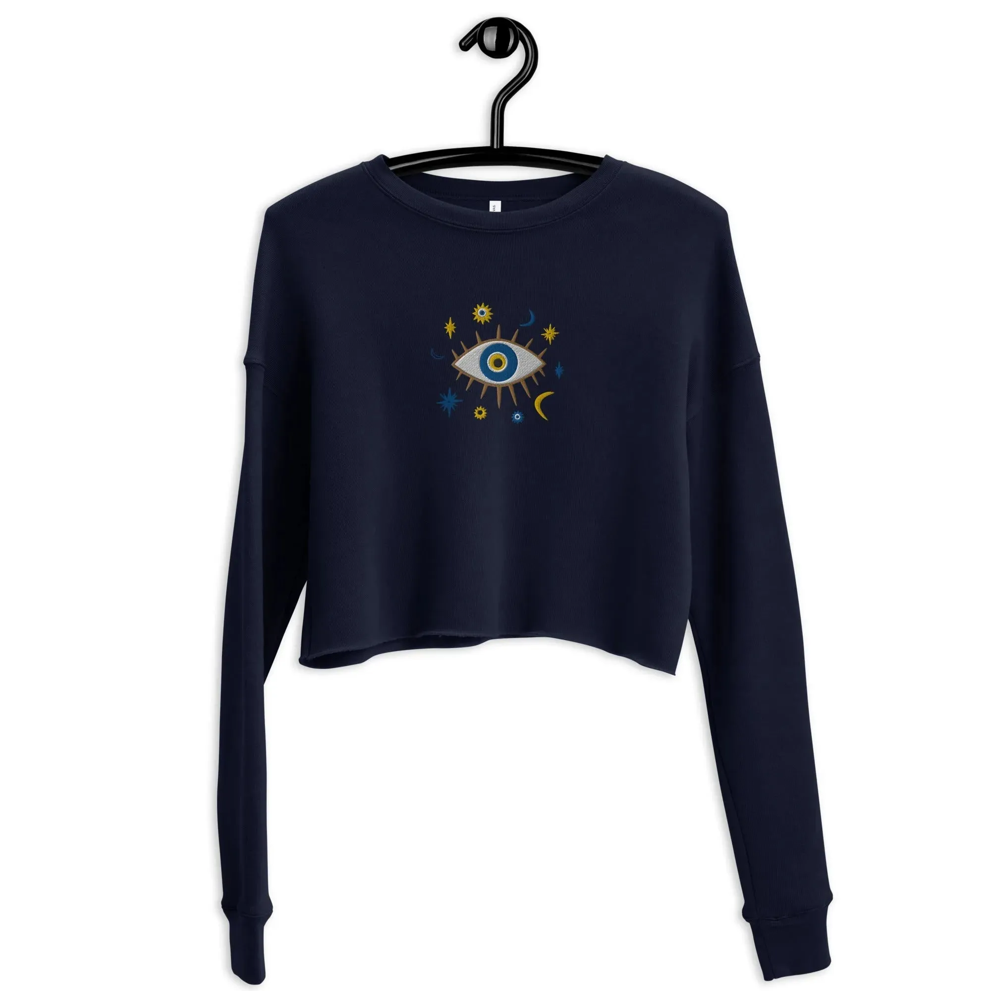 Greek Evil Eye Embroidered Cropped Sweatshirt