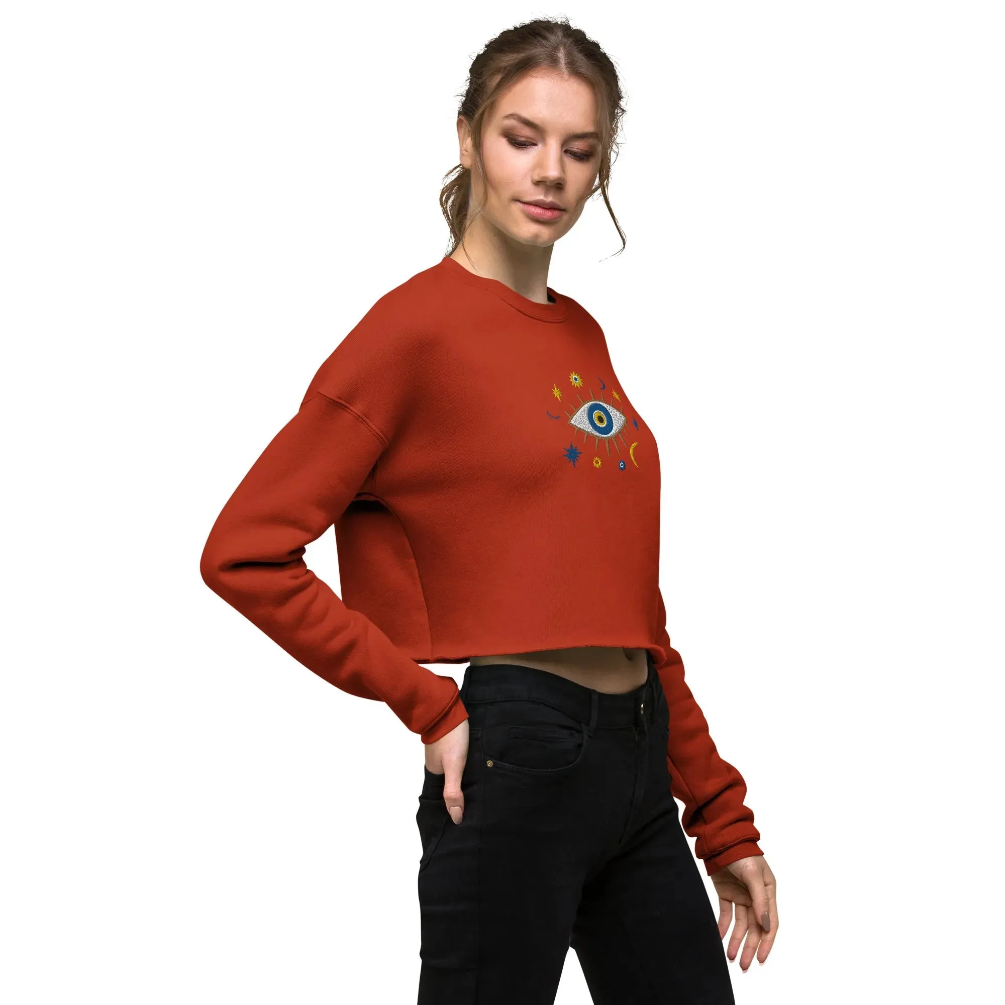 Greek Evil Eye Embroidered Cropped Sweatshirt
