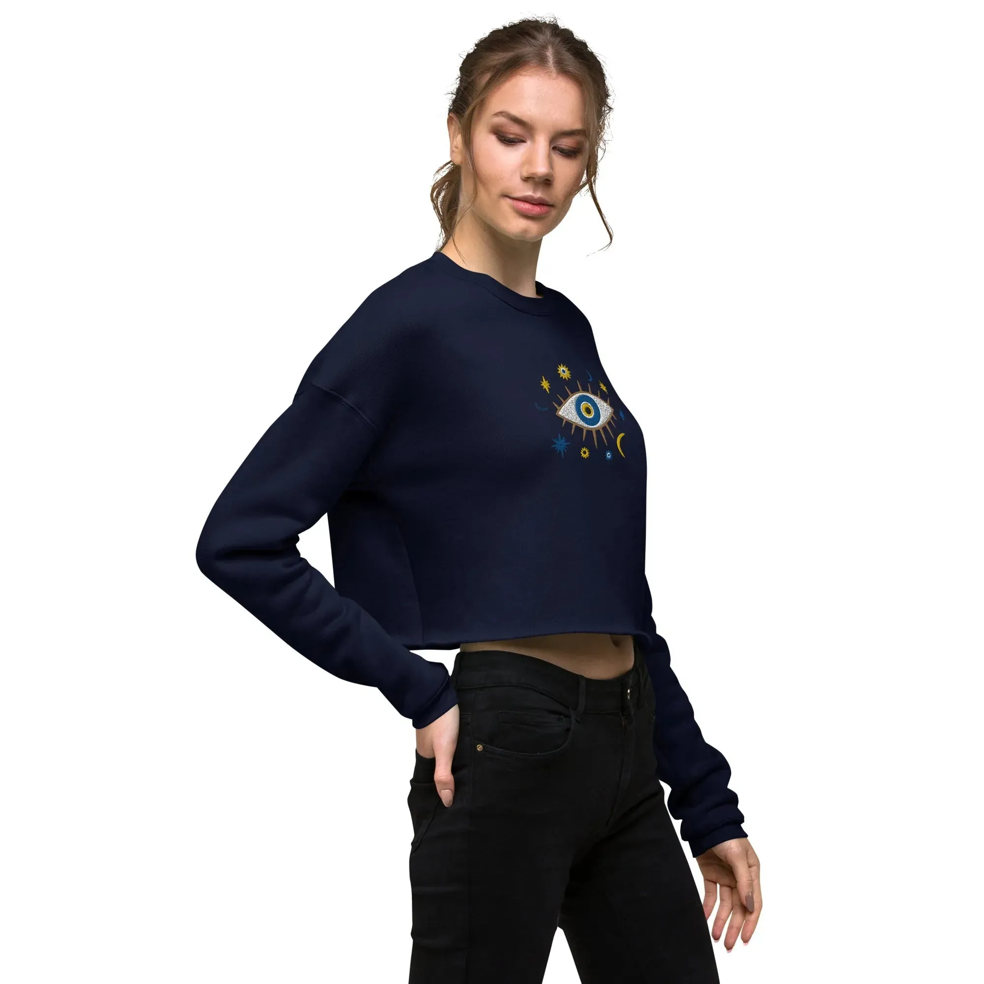 Greek Evil Eye Embroidered Cropped Sweatshirt