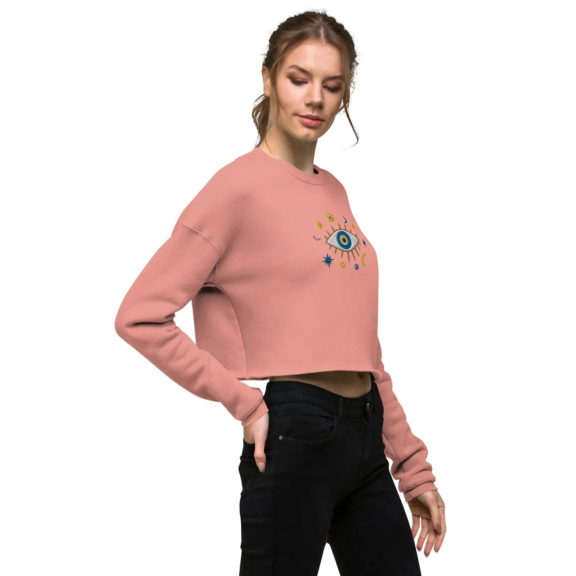 Greek Evil Eye Embroidered Cropped Sweatshirt