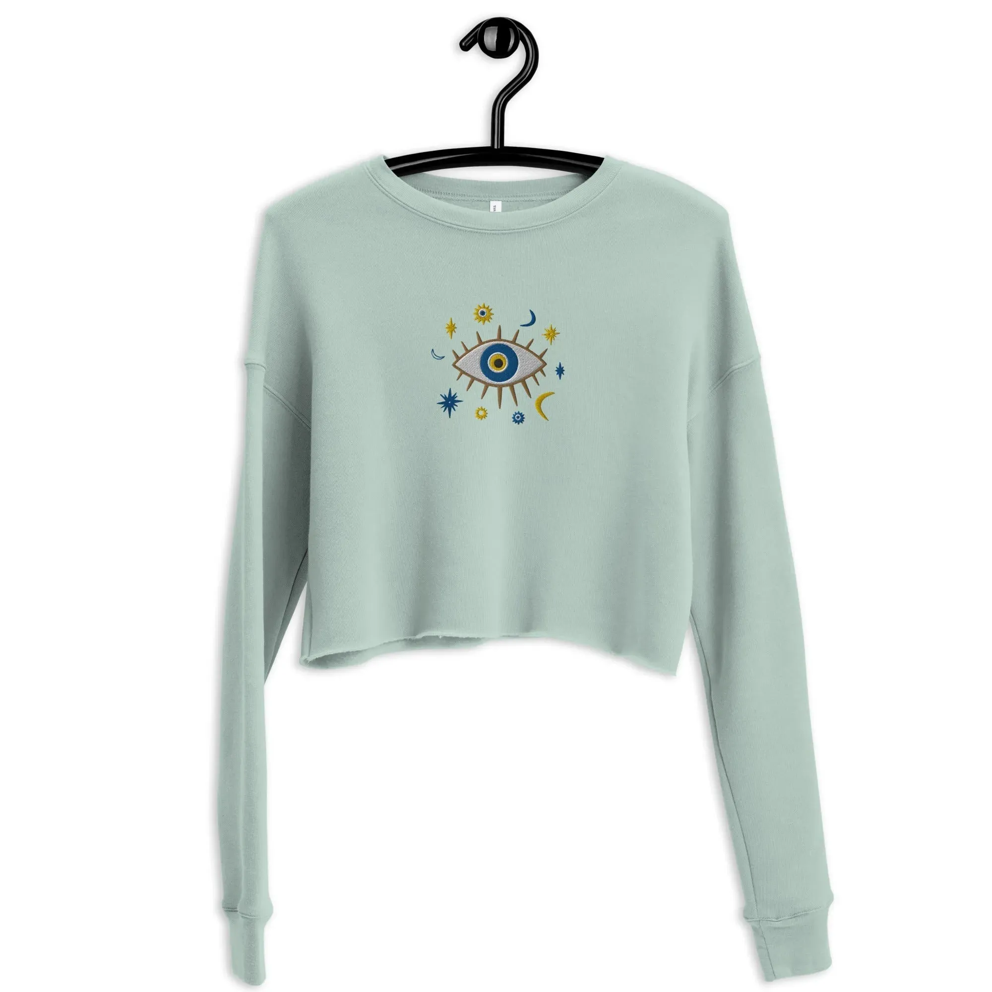 Greek Evil Eye Embroidered Cropped Sweatshirt