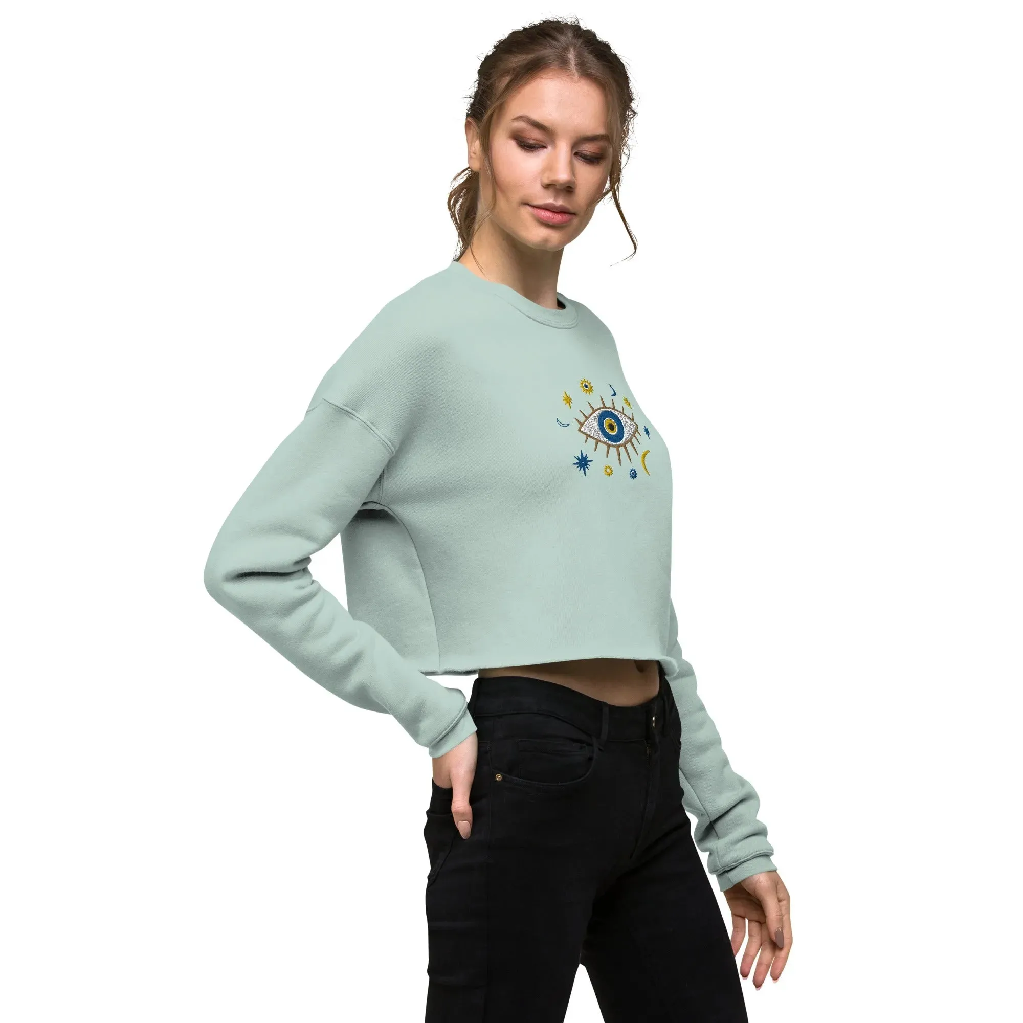 Greek Evil Eye Embroidered Cropped Sweatshirt