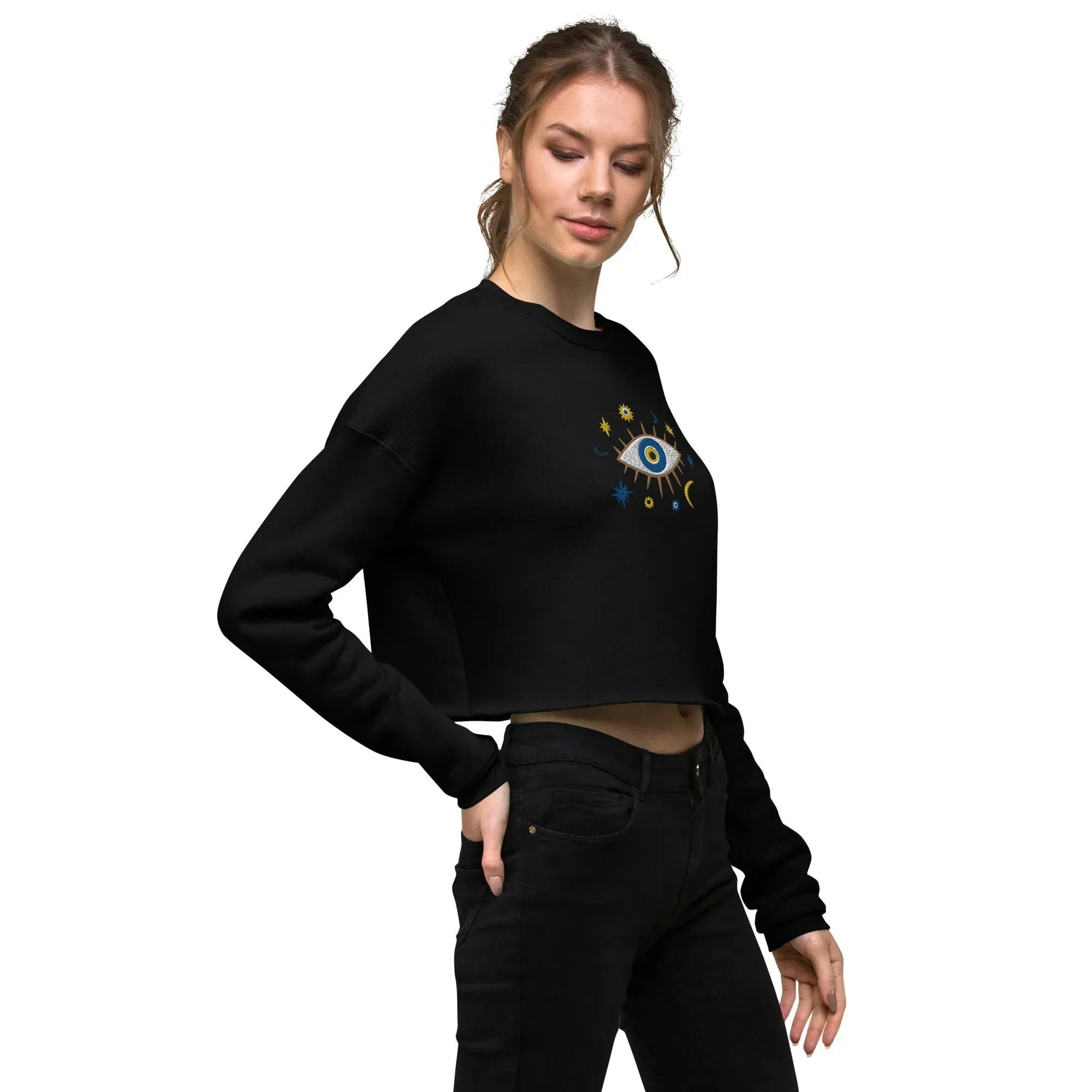 Greek Evil Eye Embroidered Cropped Sweatshirt