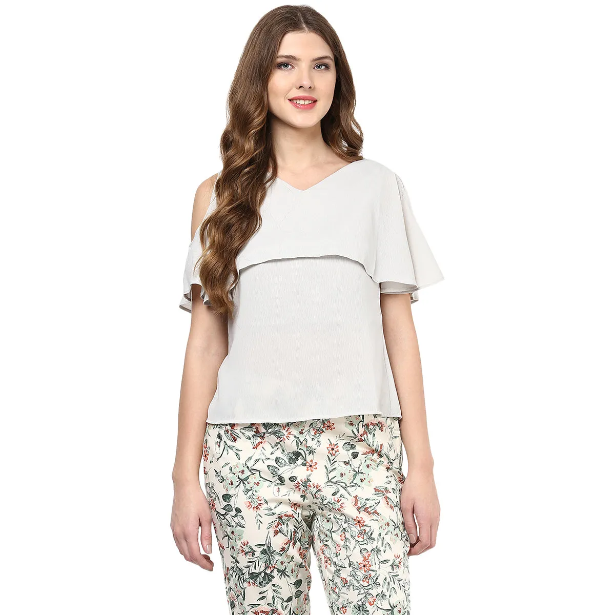 Grey Cold Shoulder Top