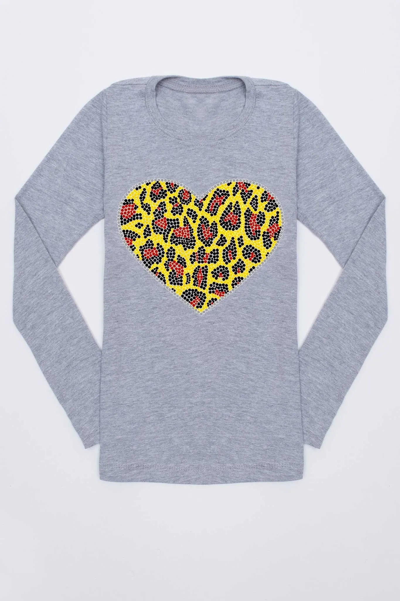 Grey Leopard Heart Long Sleeve Trendy Tee - Girls