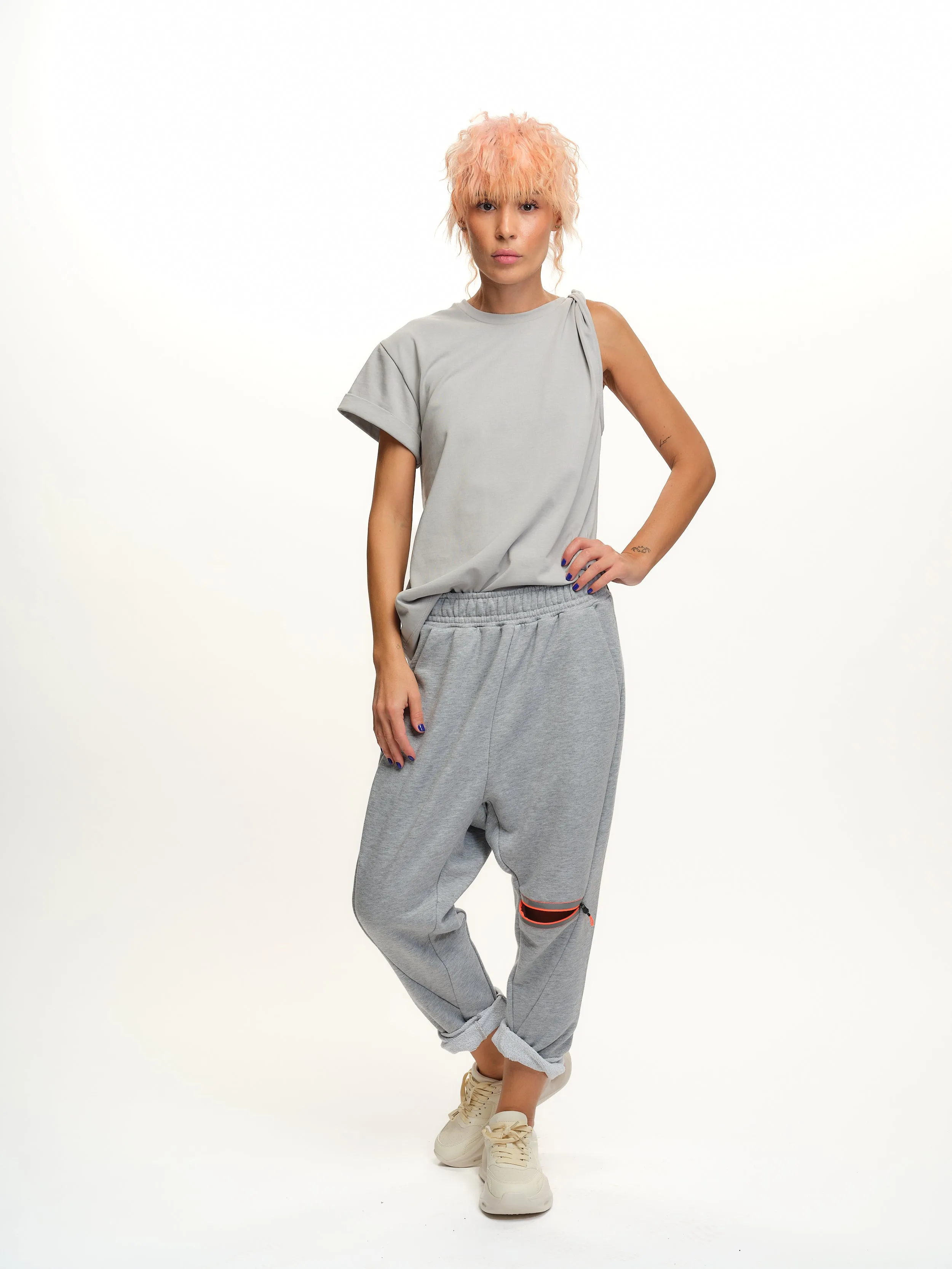 Grey Twist-Shoulder Top